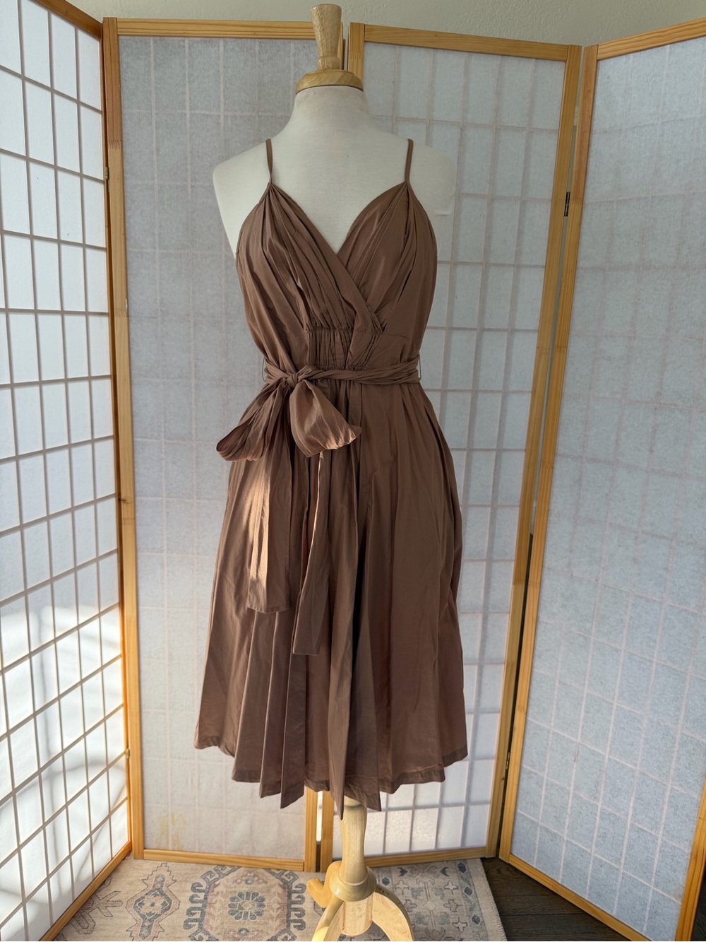 GAP Soft Camel Brown Faux Wrap Dress with Adjustable Straps